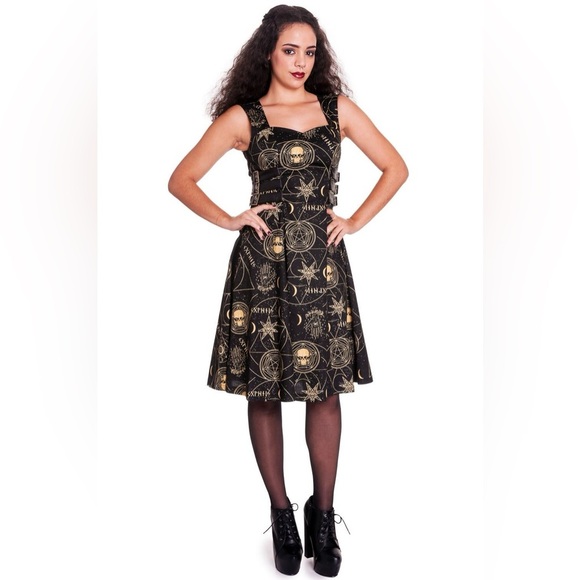 Spin Doctor Hell Bunny Y2K  Pentagram Constellations Gothic Black Mini Dress S - Picture 1 of 15
